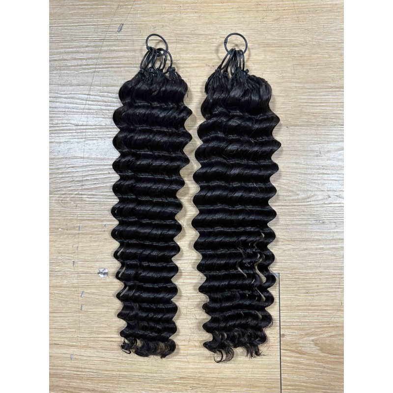 mslula Pre-Separated Curly Crochet Hair Extensions, Human Hair 100g Natural Black
